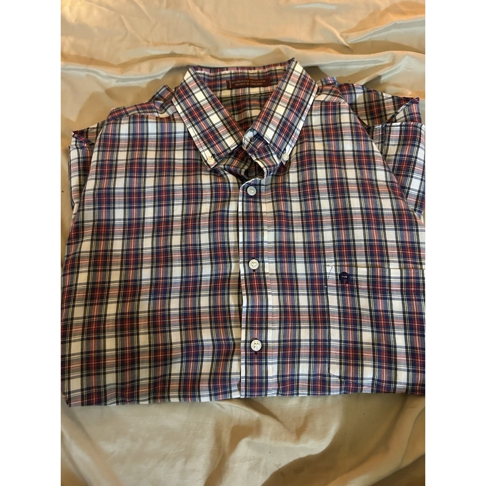 IZOD Mens 16 34/35 Plaid Button Down Dress Shirt Red Blue White Long Sleev